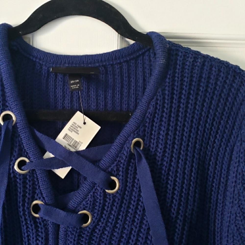 Lane Bryant Dark Blue Lace Up Pullover Sweater Size 26W NWT